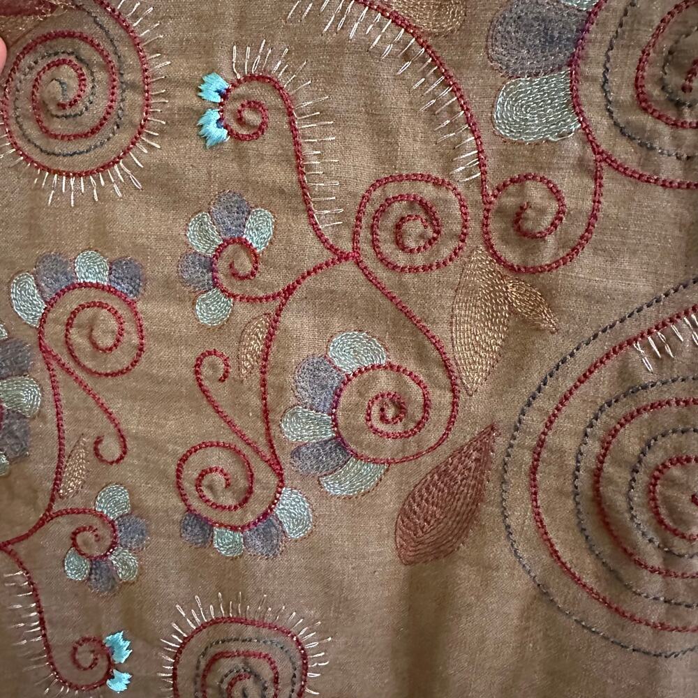 Russ Berens Santa Monica Embroidered Linen Blend Tank Top Shell Sz XL Artsy - Picture 6 of 6
